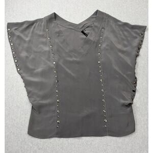 Bellatrix Blouse Womens Medium Silk Studded Embellished V Neck Whimsygoth Top